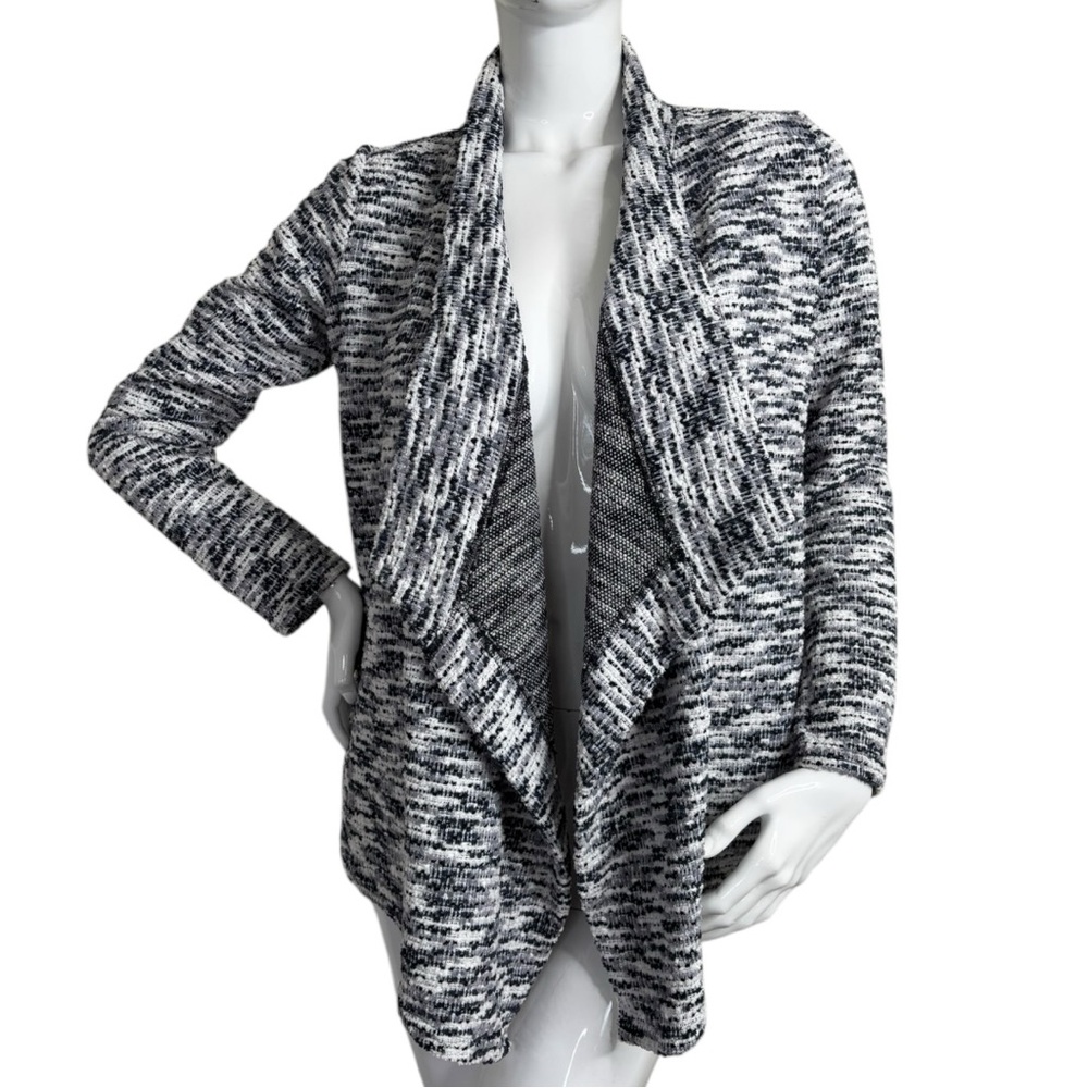 Vince Camuto Navy grey White Waterfall draped Front Long Sleeve jacket Sweater S - Picture 10 of 15